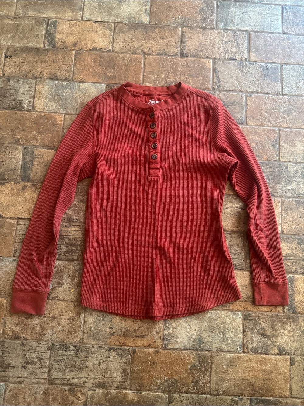 Natural Reflections Rust Waffle-Knit Henley Long Sleeve Top